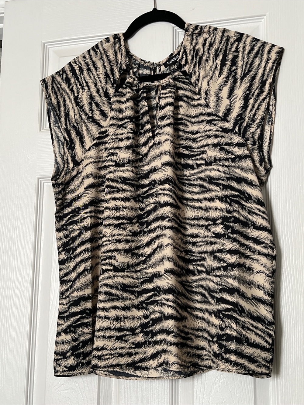 Express Black and Cream Zebra Print Cap Sleeve Blouse